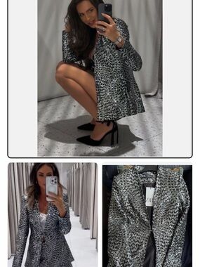 Zara Silver and Black Sequin Blazer
